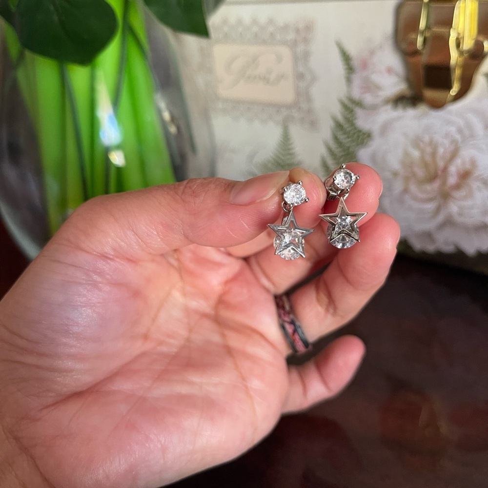 Silver Star Drop Earrings